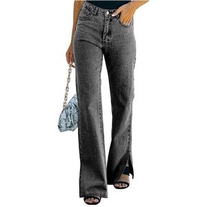Sidefeel Women Mid Rise Distressed Flare Wide Leg Jeans Denim Pants | Size Small